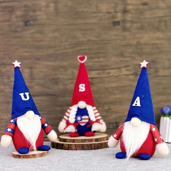 NWT- Set of 3- Patriotic USA Hat Gnomes Trio Decorations - Picture 2 of 6